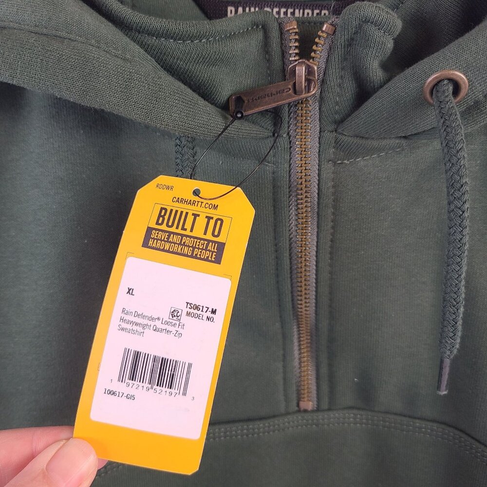 Carhartt Rain Defender Loose Fit Heavyweight Quarter-Zip Sweatshirt Green Sz XL - Picture 2 of 8